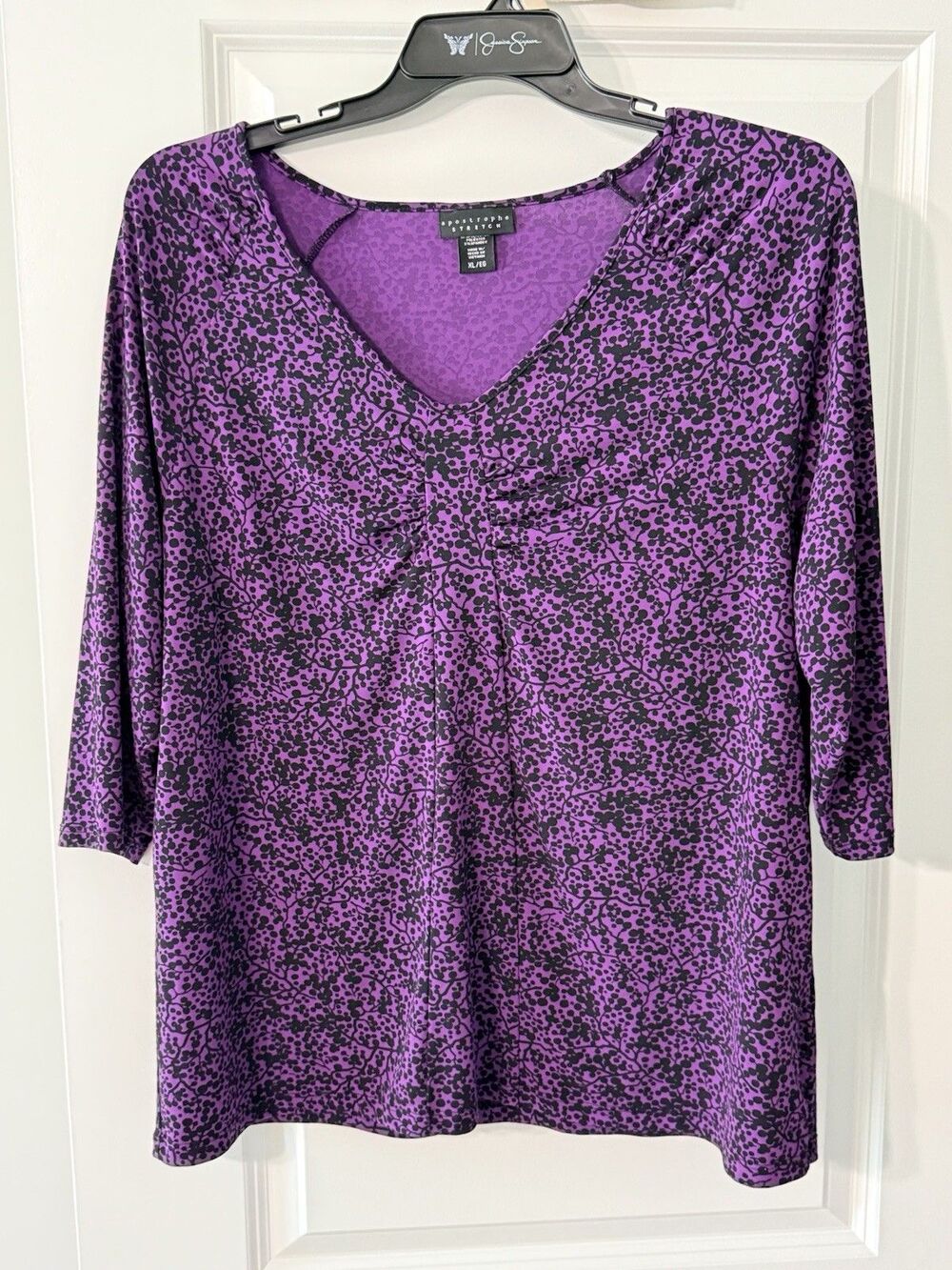 Apostrophe Stretch Women’s Floral V-Neck Knit Top | XL | 3/4 Sleeves
